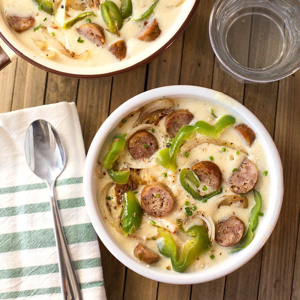 Creamy Potato Soup with Sausage and Peppers